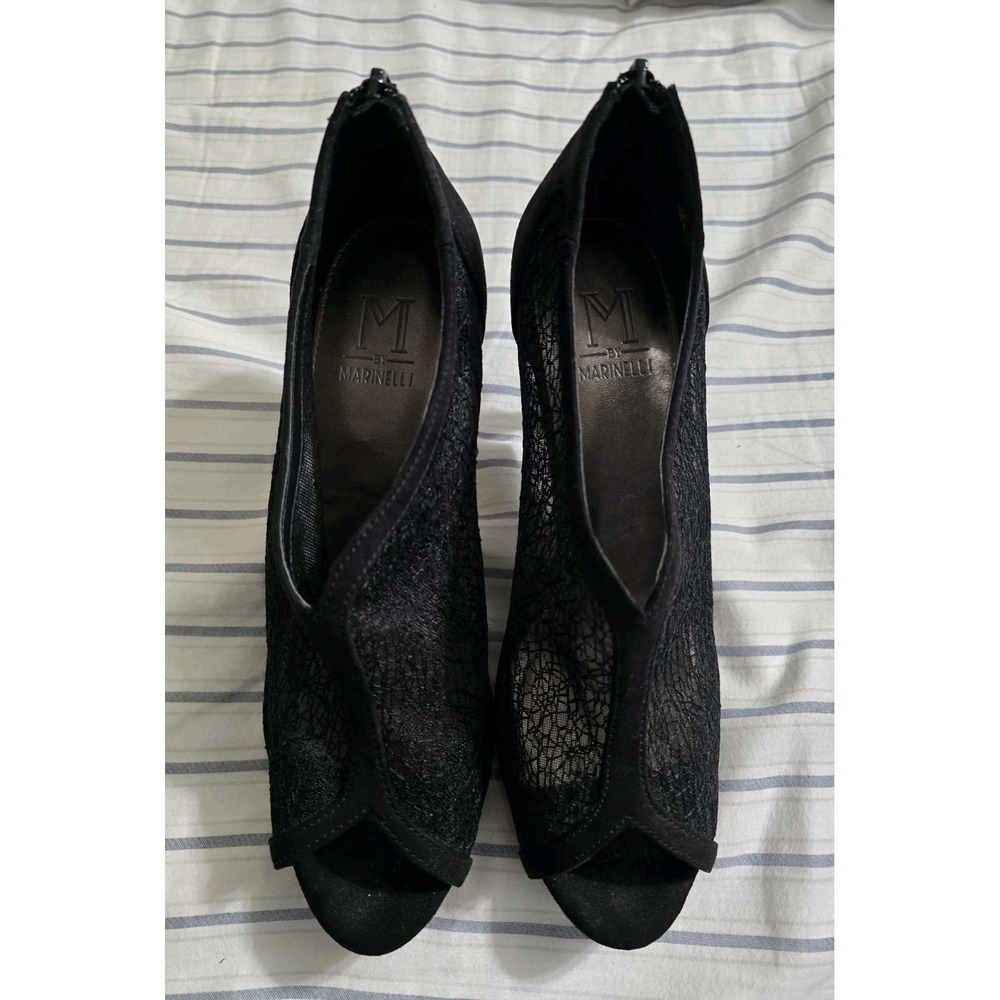 M by Marinelli Black Mesh Peep Toe Caged Stiletto Heels Size 8.5M